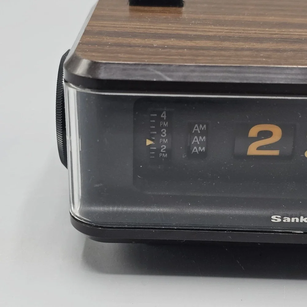 Vintage Sankyo 610K Alarm Clock Wood Grain Tested! Working! Orange Numbers
